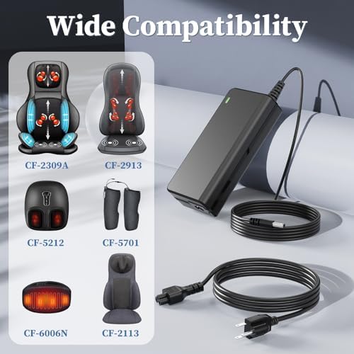 High-Efficiency 12 V 4 A Power Adapter for Shiatsu Neck & Back Massagers – Premium 2.3 M Cord for Optimal Flexibility & Rapid Charging – Perfect Replacement for Snailax, Nekteck & Comfier Models CF-2206 N, CF-2309 A, CF-2307 A, CF-5212, CF-5701, CF-6006 N – Enhance Your Massage Sessions with a Lightweight, Durable, and Reliable Design for Maximum Comfort and Performance