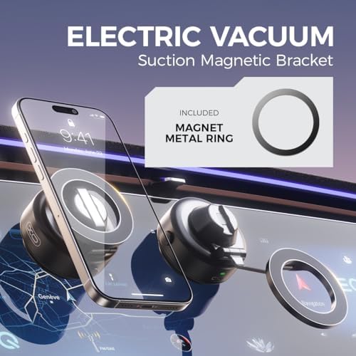 Electric Vacuum Magnetic Suction Phone Holder for Magsafe,360° Adjustable Magnetic Car Phone Mount,Foldable Portable Cell Phone Holder for iPhone 16/15/14/13/12 Series (Not Charge Phone) – Enhanced Compatibility and Speed