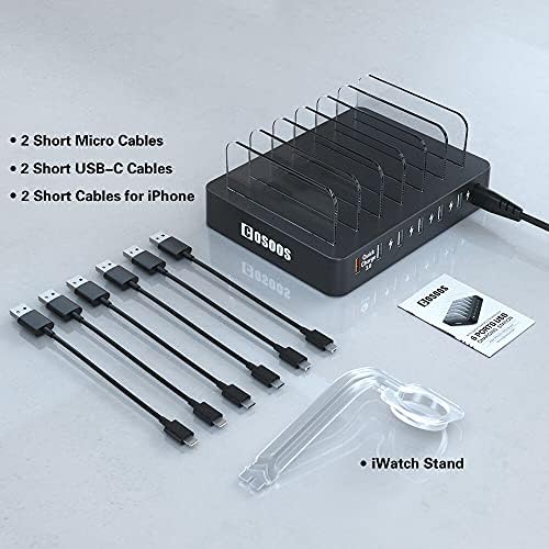 COSOOS 81 W PD USB-C Charging Station – High-Power Multi-Device Fast Charger with 3 x 20 W Ports and 6 Versatile Cables for Instant Mobile Power – Compact USB Hub for Effortless Charging at Home or Office with Enhanced Overheat Protection and Smart Safety Features