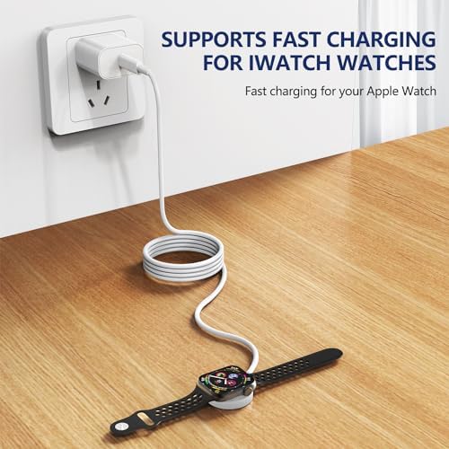 Premium 5 W Fast Charging USB C Cable for Apple Watch – 6 ft Magnetic Charger, MFi Certified, Compatible with Series SE2/8/7 & All Sizes 38 mm to 45 mm – Reliable & Efficient Power Solution for On-the-Go Users