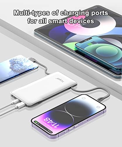 Ultra-Slim 10,000 m Ah TG90° Portable Power Bank with Built-in Lightning and USB-C Cables – Fast Charging, Lightweight Battery Backup for i Phone and Android Devices – Essential On-the-Go Charger for Busy Lifestyles