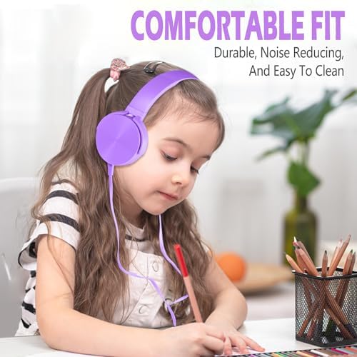 Exceptional Wireless Comfort for Learning – 2 Pack Kids Headphones with Soft Swivel Ear Pads for Engaging Online Education, Stylish Light Blue & Purple On-Ear Designs Ideal for School Use and Virtual Classrooms, Durable Wired Connectivity for Laptops and Meetings
