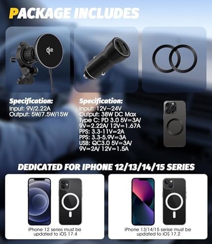Orzero 15 W Qi2 Certified Wireless Car Charger – Magnetic Vent Mount for Samsung Galaxy S25 & i Phone 16/15/14/13/12 – Fast PD Charging with Secure Magnetic Hold – Sleek Black Design for Ultimate Compatibility and Performance