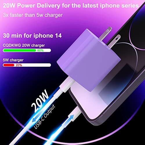 3-Pack Apple MFi Certified 20 W PD USB-C Fast Charger with 6 FT Cables – Premium Charging Solution for i Phone 14, 13, 12, and 11 Models – Rapid Charge Up to 50% in 30 Minutes – Enhanced Durability and Safety Features for Home and Travel Use – Optimal Compatibility with i Phone Pro Series and XS Models