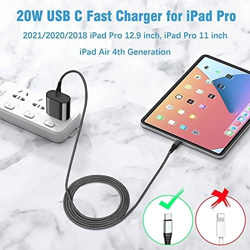 20 W USB-C Fast Charger for i Pad Pro, Air & Mini – Ultimate PD Wall Charger with 6.6 ft USB-C to C Cable for Rapid Charging Across All Generations, Compact Design for On-the-Go Power Solutions, Enhanced Safety Features to Prevent Overheating