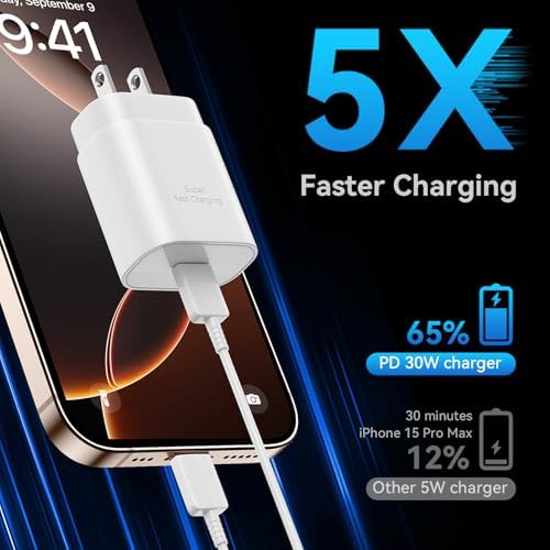 Auorld 30 W USB-C Fast Charger with 10 FT Cable – High-Performance Rapid Charging for i Phone 15/16, i Pad, Samsung Galaxy & Google Pixel – Stylish Purple Design for Maximum Flexibility and Compatibility on the Go