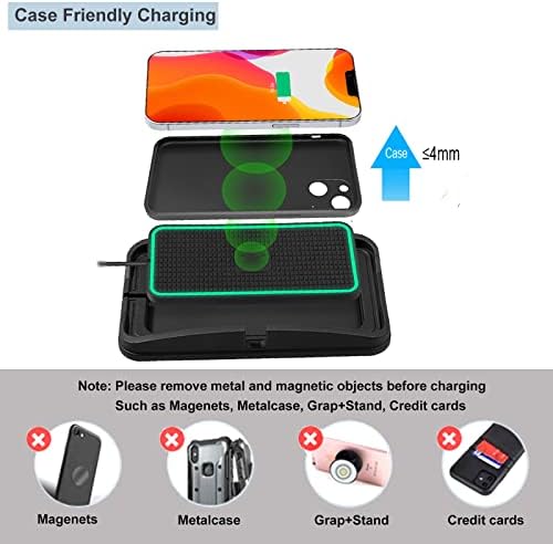 POLMXS 15 W Wireless Car Charger Pad – Fast Charging Solution for i Phone and Galaxy – Non-Slip, Compact Design for Ultimate Convenience – Overheating Protection & Enhanced Device Compatibility – Ideal for Travel and Navigation