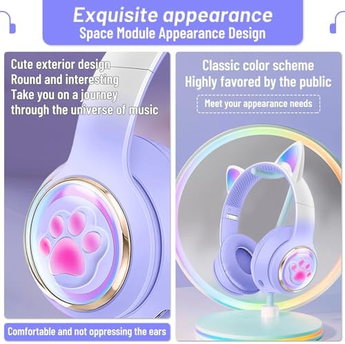 Playful Cat Ear Bluetooth Headphones for Kids – Foldable Over-Ear Design with LED Lights, Safe Listening Volume Control, Built-in Microphone, and Multi-Device Connectivity – Ideal for Music, Movies, and Gaming on i Phones, i Pads, Smartphones, and More!