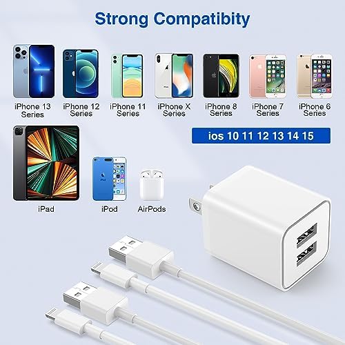 Ultra-Fast Dual Port USB Wall Charger with 10-Foot Lightning Cable – Apple MFi Certified i Phone Charging Solution, Perfect for i Phone 12/11/XR/Xs/8/7/6/SE/i Pad – Compact & Efficient Power Delivery for Home and Travel