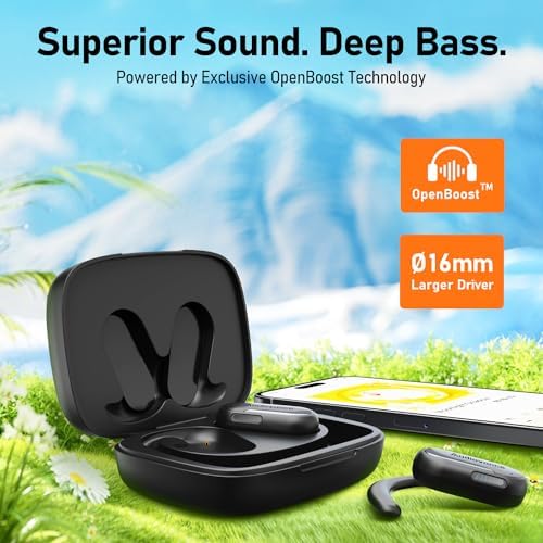 Elevate Your Workout with Open Comfy CF301 Wireless Headphones – Bluetooth Open-Ear Design for Unmatched Comfort and Ambient Awareness, Perfect for Running and Gym Sessions, Superior Sound Quality, Secure Fit for Active Lifestyles, Black – Seamless Compatibility and Lightweight Portability