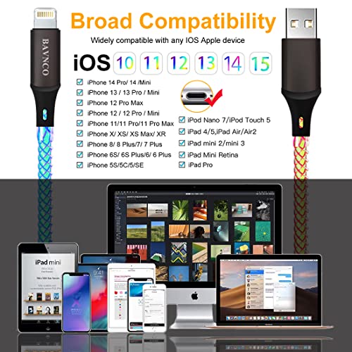 Illuminate Your Charging Experience with the MFi Certified 4.9 ft RGB Lightning Cable – Fast Charging & High-Speed Data Sync for i Phone 14, 13, 12, 11 Pro Max, XR, XS, X, 8, 7, 6 Plus & i Pad – Stylish Durability Meets Enhanced Compatibility