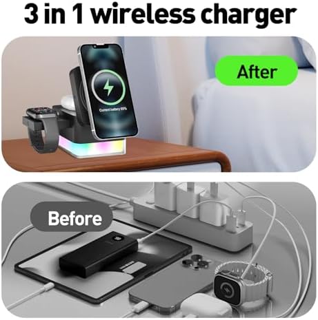 APSARAS 3-in-1 Wireless Charging Station for i Phone 16/15/14/13/12, Air Pods & Apple Watch Series S11 – Stylish Mag Safe Compatible Dock with Enhanced Speed and Safety Features for Clutter-Free Charging Solutions