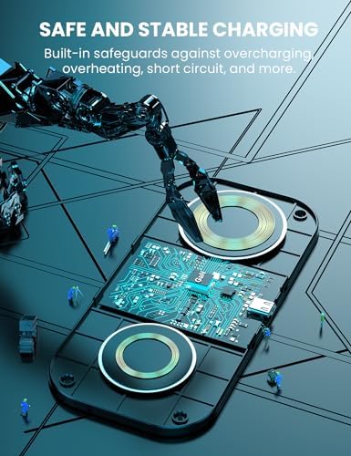 Dual Device Wireless Charging Pad – 10 W Max Fast Charger for i Phone 15/14/13/12/11 and Samsung S22/S21 – Compact & Efficient Multi-Device Charging Station with QC 24 W Adapter – Clutter-Free Power Solution for Everyday Use