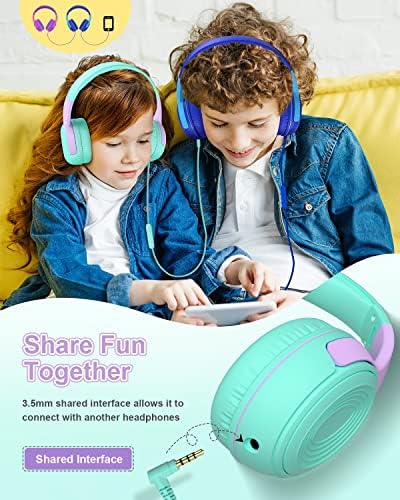 Vibrant Purple/Red ELECDER S8 Wired Kids Headphones with Adjustable Volume Control – Safe Sound Technology (85/94 d B) for Hearing Protection – Comfortable Fit for Growing Children – Perfect for School, Travel, and Play – Built-in Microphone for Effortless Communication – Compatible with Tablets and Smartphones – Durable Design for Everyday Adventures