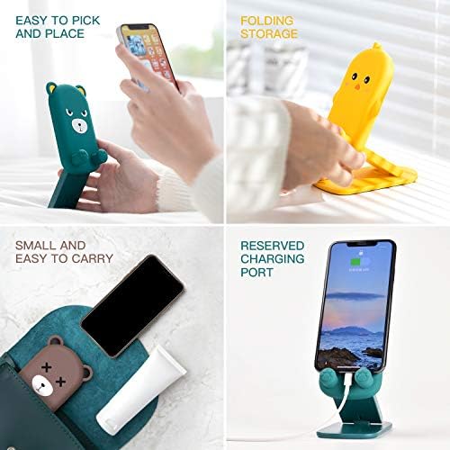 Cute Cell Phone Stand Foldable Adjustable Animal Phone Holder for Desk Silicone Protection Compatible with iPhone 16 15 14 13 12 Pro Max iPad Tablet Desk Accessories (Green Bear) – Enhanced Compatibility and Speed