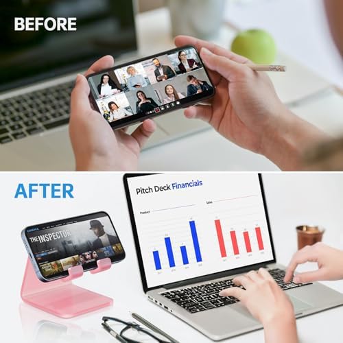 Tomorotec Adjustable Angle Acrylic Cell Phone Stand for Desk, Foldable Acrylic Phone Holder Cute for Office, Portable Non-Slip Desktop Smartphone Holder, Fit for iPhone Samsung Galaxy (Iridescent) – Enhanced Compatibility and Speed