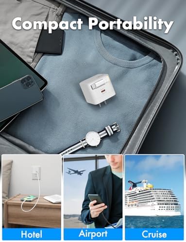 Portable USB C Retractable Charger – 35 W Ga N Fast Charging Adapter with Type C Cable for i Phone 16/15 Pro Max, i Pad, Galaxy, and Pixel – Compact Foldable Wall Charger for Effortless Travel and Enhanced Device Compatibility