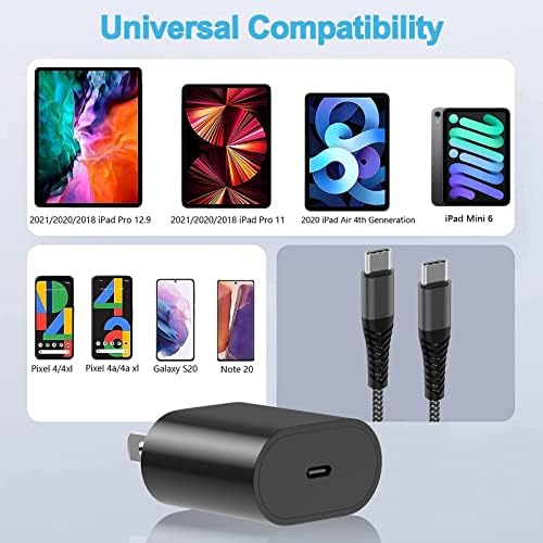 20 W USB-C Fast Charger for i Pad Pro, Air & Mini – Ultimate PD Wall Charger with 6.6 ft USB-C to C Cable for Rapid Charging Across All Generations, Compact Design for On-the-Go Power Solutions, Enhanced Safety Features to Prevent Overheating