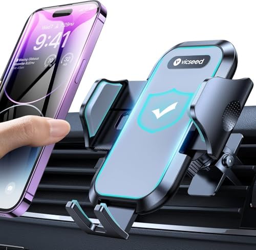 VICSEED Universal Car Phone Holder Mount – Super Stable Air Vent Cradle for Hands-Free Operation – Enhanced Compatibility with i Phone 16, 15 Pro Max & All Smartphones – Silicone Protection for Vent & Device – Optimized for Safety and Convenience
