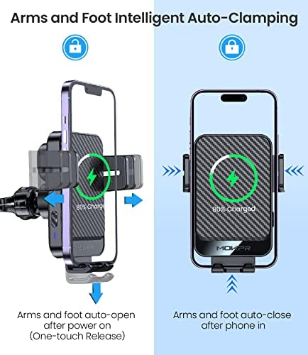 MOKPR 15 W Fast Wireless Car Charger Mount – Auto-Clamping Universal Phone Holder for i Phone 16/15/14/13/12 & Samsung S23/S22/S21 – 360° Adjustable Design for Dash, Windshield, Air Vent – Hassle-Free, High-Speed Charging Solution for On-the-Go Living