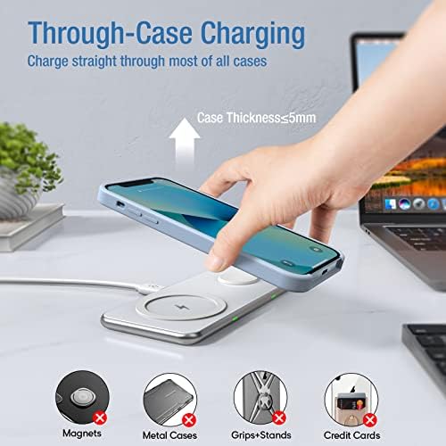 Dual Wireless Charging Pad – 15 W Fast Charge for i Phone & Samsung Devices, Air Pods, and Apple Watch – Sleek Qi-Enabled 2 in 1 Charger with QC 3.0 Adapter for High-Speed Power Delivery and Device Safety – Perfect for Home and Office Use