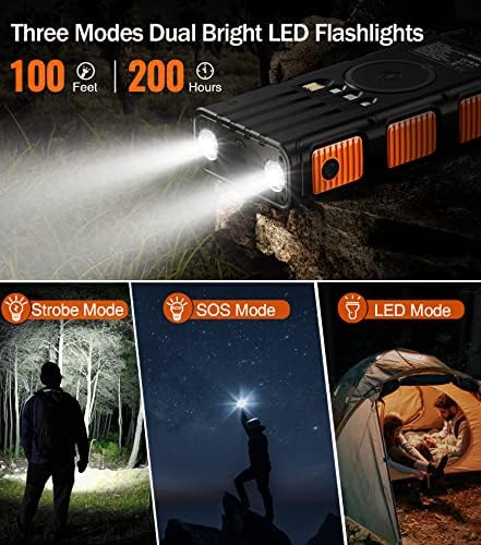 Ultimate 45800 m Ah Solar Wireless Power Bank with Hand Crank & Fast Charging – 7 Outputs, 4 Inputs, SOS Flashlight & Compass for Outdoor Adventures and Emergency Preparedness