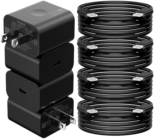 20 W USB-C Fast Charging Block with 5 ft Cable – Ultimate Power Solution for i Phone 16/15 & Samsung Galaxy S23/S22/S21/S20 – Portable 4-Pack for Home and Travel Efficiency and Universal Compatibility