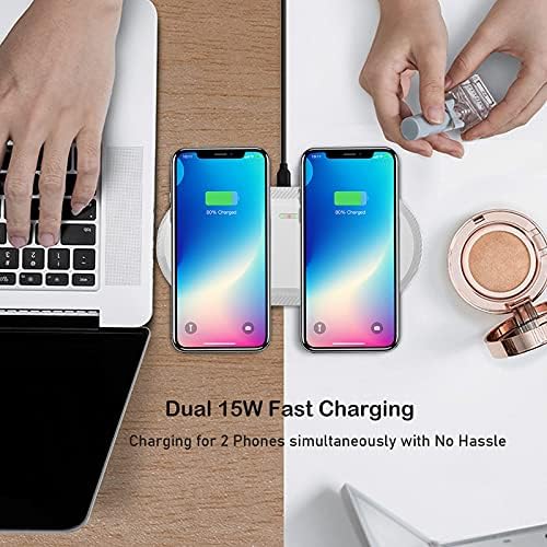 Vchiming 30 W Dual Wireless Charging Station – Fast 2-in-1 Qi Charger for i Phone & Galaxy with Air Pods Compatibility – Elegant White Design with Type C Connectivity for Effortless Charging Anytime, Anywhere