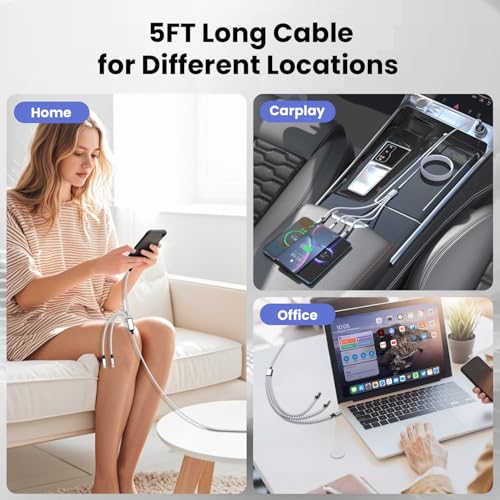 240 W 4-in-1 Braided Charging Cable: Ultimate Fast Charge Solution with E-Mark Chip for i Phone, i Pad, Mac Book & Android Devices (5 FT) – Durable Multi-Connector Cord for Seamless Device Compatibility and Superior Performance