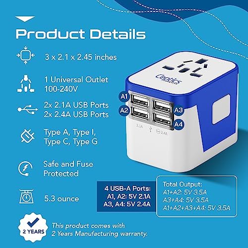 Ultimate Compact Travel Power Adapter for UK & Ireland – Dual USB & USB-C Fast Charger with 3.1 A Output – Type G Plug Converter for Seamless Global Connectivity in Hong Kong, England, Dubai, and Saudi Arabia – Safe, Efficient Design for Smart Travelers