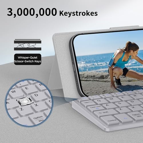 CACOE Ultra-Slim Foldable Wireless Keyboard with Integrated Stand – Dual-Channel QWERTY Design for Seamless Device Switching – Portable Mini Keyboard for Smartphones, Tablets, and Laptops – Stylish Wine Red Finish for Enhanced Productivity and Versatility