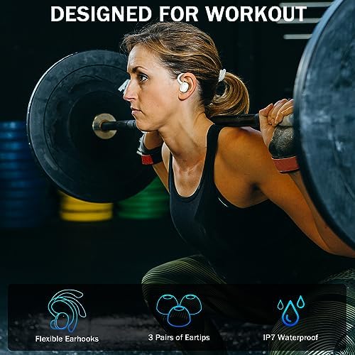 Premium Bluetooth 5.3 Wireless Earbuds – IP7 Waterproof Sport Headphones with 48-Hour Battery Life, Noise-Cancelling Mic, and 3 D Hi-Fi Stereo for Ultimate Workout Performance – Perfect for Running and Gym Enthusiasts