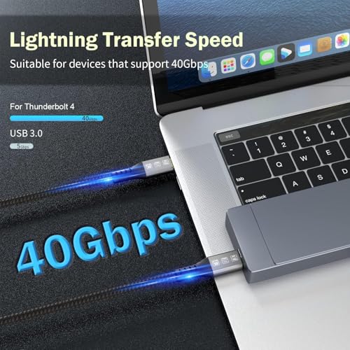 USB-C 4FT 40Gbps Braided Cable – 90 Degree, 8K Display, 100W Charging, Compatible with Thunderbolt 4/3 USB4/3, MacBook Pro, External SSD, eGPU – Enhanced Compatibility and Speed