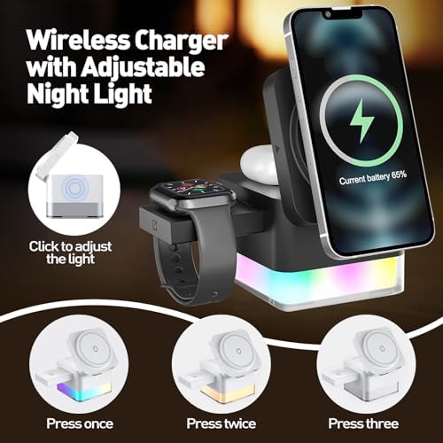 APSARAS 3-in-1 Wireless Charging Station for i Phone 16/15/14/13/12, Air Pods & Apple Watch Series S11 – Stylish Mag Safe Compatible Dock with Enhanced Speed and Safety Features for Clutter-Free Charging Solutions