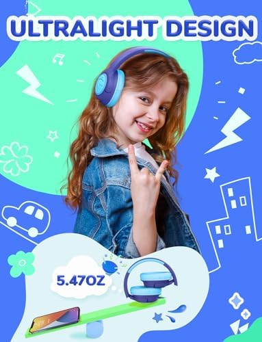 i Clever Kids Headphones: Safe 85 d B Volume Limit, Ergonomic Foldable Design, Superior Stereo Sound, 3.5 mm Jack Compatibility – Ideal for Travel, School & Home Use – Stylish Blue-Green for Boys & Girls