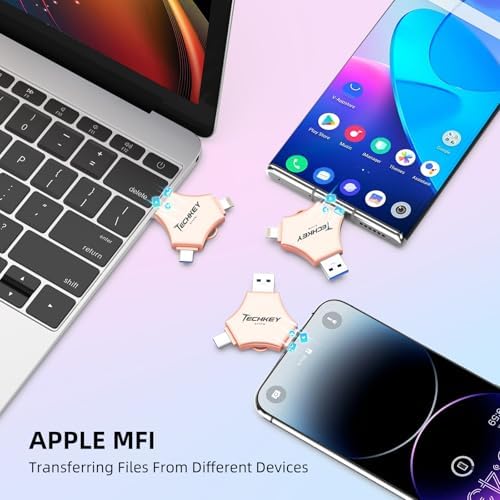 MFi Certified 128 GB USB 3.0 Flash Drive – 3-in-1 External Memory Stick for i Phone, i Pad, Android & PC – High-Speed Data Transfer for Photos, Videos & Backup – Ultimate Portable Storage Solution for Effortless Data Management and Secure File Sharing