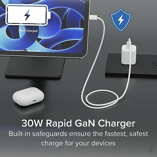 Plugable 30 W USB-C Ga N Charger – Ultra-Fast Mag Safe-Compatible Power Adapter for i Phone, i Pad, Galaxy & USB-C Devices – Ideal for Remote Teams, Business Travelers & IT Deployments – Compact White Design for Effortless Portability and Enhanced Device Longevity