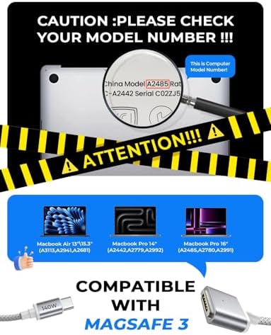 LISEN 6.6 ft USB-C to Mag-Safe 3 Charging Cable for Mac Book Air & Pro (2022-2024) – Premium Rapid Charging Solution, Durable Design with Elegant Midnight Finish, Ideal for Seamless Power Delivery and Enhanced Device Safety