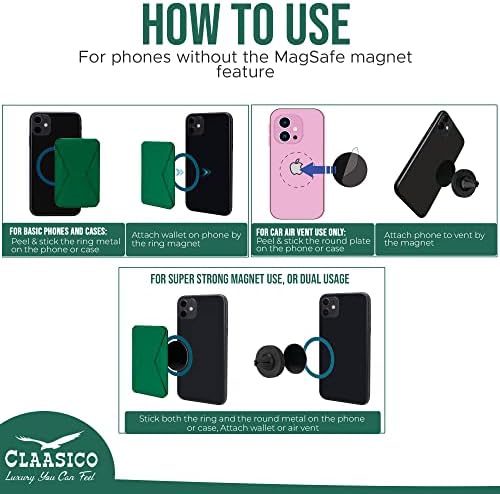 Versatile Claasico Magnetic Cell Phone Wallet & Stand – Stylish Brown Cardholder with Car Air Vent Mount, Dual-Mode Viewing, Extra Magnetic Strips for Enhanced Compatibility – Ultimate Hands-Free Accessory for i Phone Users and Minimalist Lifestyles