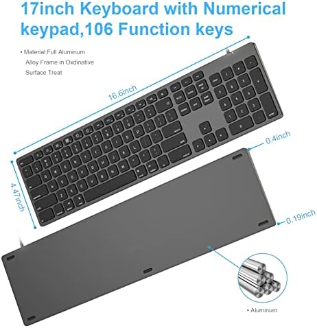 Sleek Aluminum USB Wired Keyboard with Numeric Keypad for Mac & PC – Effortless Data Entry, Plug-and-Play Convenience, and Enhanced Durability for Ultimate Typing Comfort