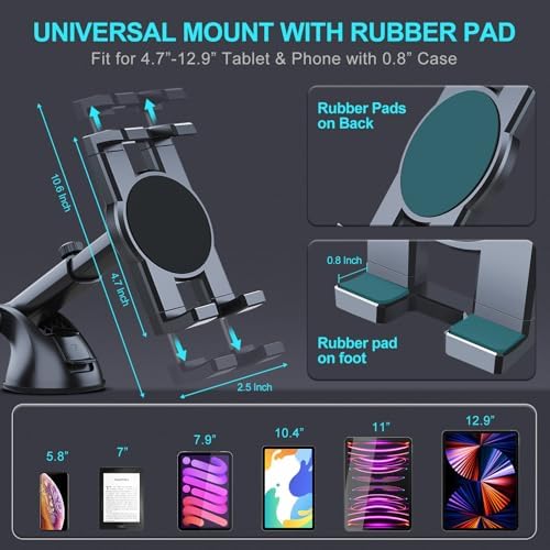 Ultimate 360° Rotatable Car Tablet Mount Holder for Dashboards & Windshields – Secure Suction Cup Stand for i Pad Pro, Samsung Galaxy Tabs, and i Phone Models 4.7″-12.9″ – Enhanced Compatibility for Safe Navigation and Hands-Free Access