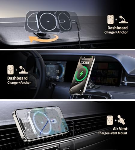 Mag Safe Car Mount Charger: 360° Rotatable Magnetic Wireless Fast Charger for i Phone 12-16 Series – Effortless Mounting & Ultimate Driving Convenience