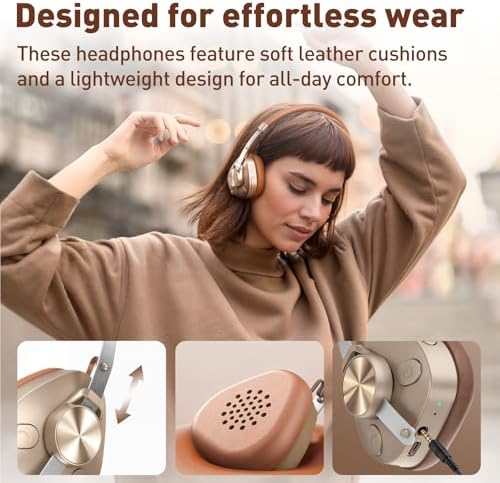 Experience the Fusion of Vintage Aesthetics and Cutting-Edge Technology with One Odio F4 Retro Wireless On-Ear Headphones – Exceptional Hi-Res Audio, Dual Bluetooth 5.4 for Effortless Connectivity, 50 Hours of Playtime, Ultra-Lightweight Design at Just 0.25 lb, and Integrated Microphone for Smooth Communication. Elevate Your Listening Experience with Distinctive Maillard Style and Unparalleled Sound Quality, Perfect for Music Enthusiasts and Casual Listeners Alike. Enjoy Seamless Wireless Freedom Without Sacrificing Audio Fidelity While Indulging in Nostalgic Elegance That Makes Every Moment Memorable. Ideal for Extended Use with Comfort in Mind, These Headphones Are a Must-Have for Those Seeking Both Style and Performance in Their Audio Gear.