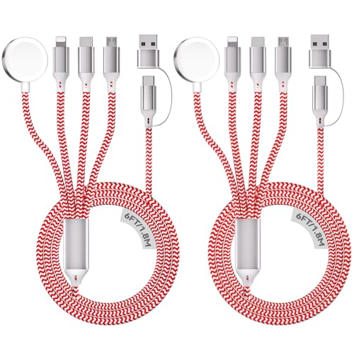 Transform Your Charging Experience with Our 6 FT 4-in-2 Multi-Device Charging Cable: Premium Nylon-Braided i Watch and Smartphone Charger Compatible with i Phone, i Pad, Galaxy, and More – Unrivaled Durability and Rapid Power Delivery for Seamless Device Management