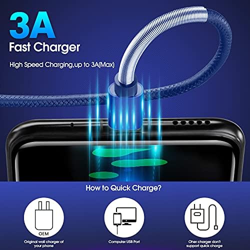 Elevate Your Charging Efficiency with the 3-Pack 6 ft TPE USB-C Charger Cord for Samsung Galaxy Series – Fast 3 A Power Delivery & Enhanced Durability for Seamless Connectivity with A32, A12, A20, Note 20, LG Devices and More