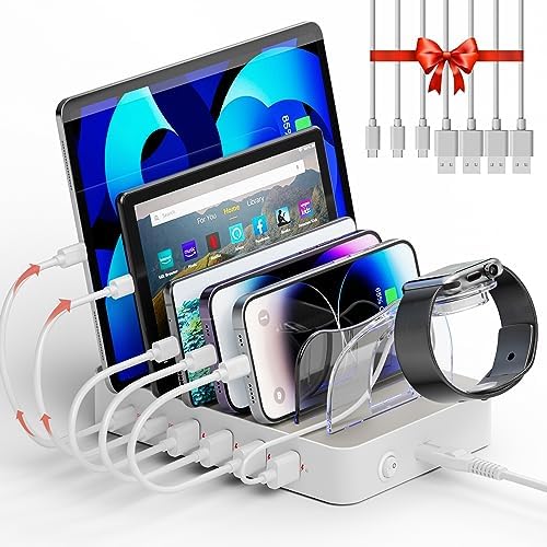 Unitek 6-Port USB-C Fast Charging Station – Versatile Multi-Device Power Hub with Dual 20 W PD Ports for i Phone, i Pad, Samsung and More – Streamline Your Charging Experience and Enhance Workspace Organization with Safety Features