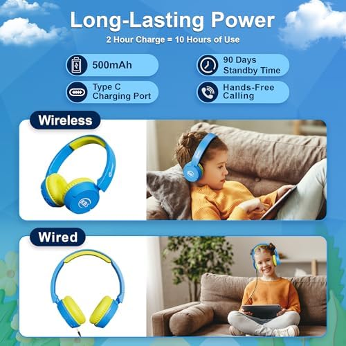 Contixo KB-5 Safe Listening Bluetooth Headphones for Kids – Foldable Over-Ear Design with 85 d B Volume Limiting – Stylish Pink & Blue Headphones for Comfortable Listening – Effortless Wireless Pairing with All Devices for Young Music Enthusiasts