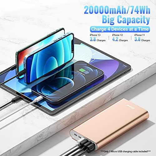 Ultimate BONAI 20000 m Ah Portable Power Bank – Sleek Aluminum Polymer Charger with 4 USB Outputs & Dual Input for Rapid Recharging – Ideal for Camping, Travel, and Daily Use – Universal Compatibility with i Phone, i Pad, Smartphones, and Tablets – Stay Charged Anywhere