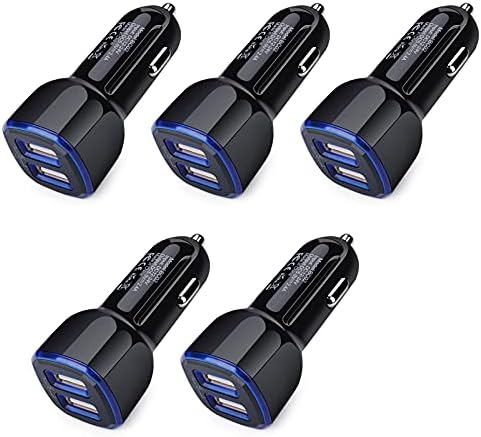Ultimate 5-Pack Car Charger for i Phone & Android – Dual Port 2.4 A USB Adapter for Fast Charging on the Go – Compatible with i Phone 15, Samsung Galaxy S23, All Android Devices, and Kindle – Reliable, Portable, and Durable Car Cigarette Lighter Plug for Seamless Connectivity