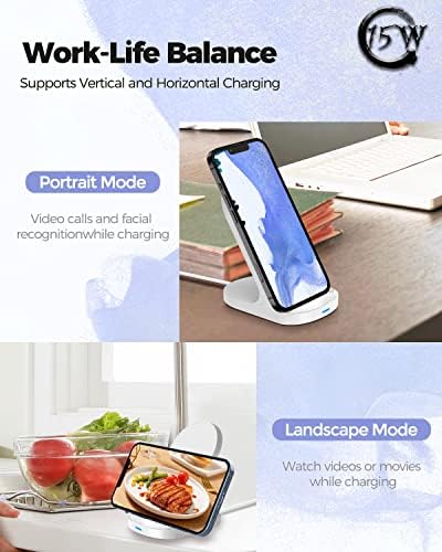YW YUWISS 15 W Fast Wireless Charger Stand – Ultra-Compatible Charging Solution for i Phone 14/13/12 Series & Samsung Galaxy S22/S21/S20 – Vertical & Horizontal Design for Effortless Device Access, Enhanced Safety Features, Portable & Stylish Tech Accessory